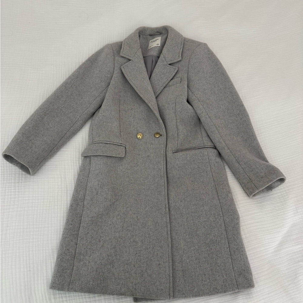 Abercrombie & Fitch Gray Trench Coat with Gold Buttons